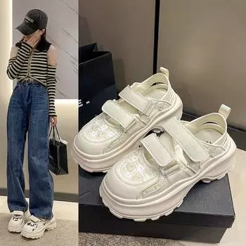 2024 Новый Тип Matsuke Толстая Подошва Сетчатые Дышащие Полые Кроссовки Для Пап Повседневная Спортивная Обувь С Отверстиями 35 чёрный