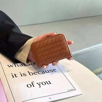 2024 Новый тканый держатель для карт из овечьей кожи, модная вязаная натуральная кожа, женские сумки для карт, 11 слотов, органайзер для кредитных визиток чёрный