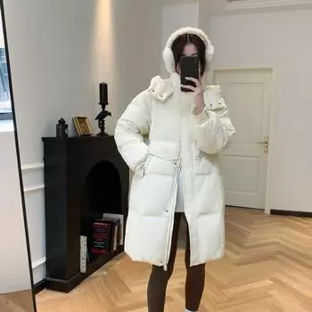 2024 новый утолщенный белый утиный пух модный средний и длинный свободный пуховик с капюшоном женское зимнее пальто S suitable for 80-62.5 kg