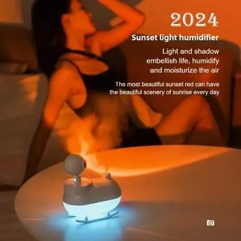 2024 Новый Увлажнитель Воздуха с Закатным Светом USB Настольный Бесшумный Интернет Знаменитости Фото Атмосфера Увлажнитель Воздуха с Закатным Светом Авиакосмический белый