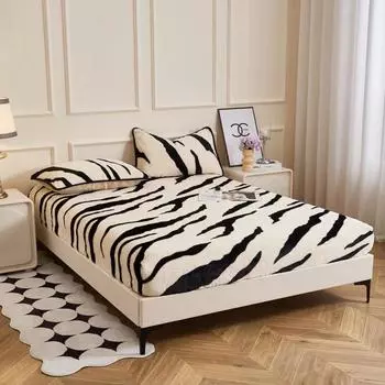 2024 Новый узор тигра, скоростной согревающий, высокая плотность, кролик, плюшевая ткань, простыня, 360 градусов, полный обхват, боковая высота 90x200cm 1pc белый