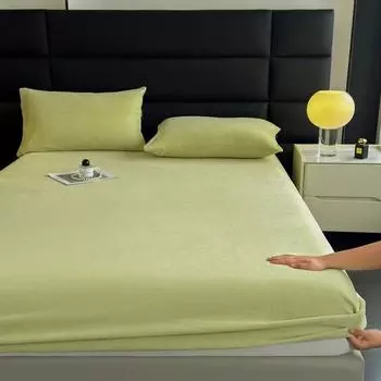 2024 Новый Высококачественный Плотный Молочный Бархат Однотонный Однотонный Продукт Постельная Шапка Флис Утолщенное Теплое Покрывало С Эластичным Постельным Бельем Only 2 pillowcases