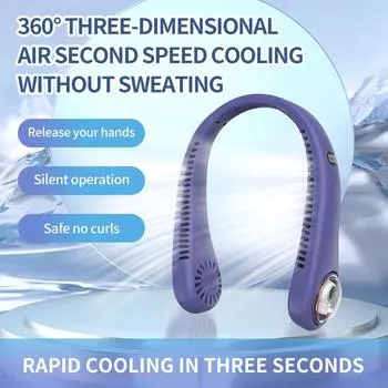 2024 Новый вентилятор для шеи космонавта, безлопастная турбина, перезаряжаемый портативный вентилятор, тихий, сильный ветер, мини-вентилятор с цифровым дисплеем, USB-вентилятор белый