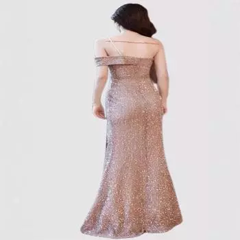 2024 новый весенне-летний банкетный дизайн одно плечо пайетки золото тяжелая промышленность вечернее платье женское платье рыбий хвост платье S розовый