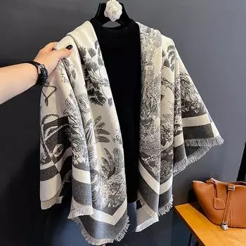 2024 Новый винтажный напечатанный новый бабочка осень и зима большой квадратный шарф элегантная накидка шаль для женщин 132x134cm