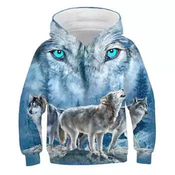 2024 Новый Wolf 3D Printed Hoodie Boys Весна Осень Повседневный свитер для мальчиков Спортивный костюм Модная одежда для мальчиков 4-14Y Hoodies Одежда 100CM