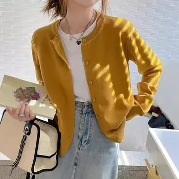 2024 Новый вязаный кардиган Повседневный женский свитер Ранняя осень Верхний однотонный свитер Куртка Свободный мягкий верхний слой Пальто Женская одежда 1803 One size чёрный