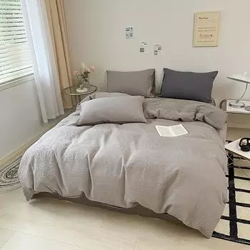 2024 новый высококачественный хлопок дышащий приятный к коже однотонный с двусторонним принтом крашеный комплект из 4 предметов: простыни, пододеяльники 150*200CM серый
