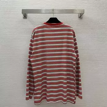 2024 Новый высококачественный оригинальный дизайн yk2 Wind длинный свободный цветной полосатый буквенный стикер с длинными рукавами футболка топ S