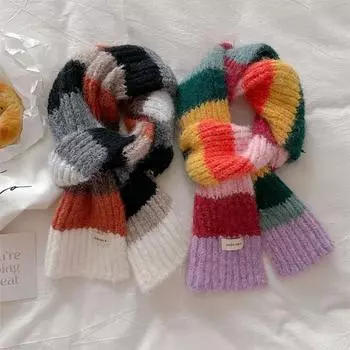 2024 Новый высококачественный универсальный студенческий теплый и холодный защитный полосатый вязаный шарф для женщин 15x142cm