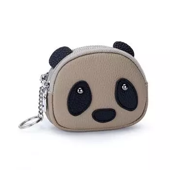 2024 Новый женский кошелек для монет «Панда» из натуральной кожи, мини-кошельки, первый слой из коровьей кожи, двухслойный держатель для карт на молнии чёрный