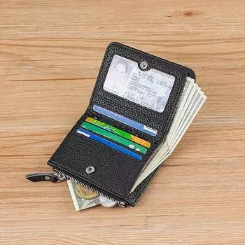 2024 новый женский кошелек в японском стиле с защитой от кражи RFID, натуральная кожа, женский кошелек, сумка для карт из коровьей кожи, сумка для мелочи чёрный