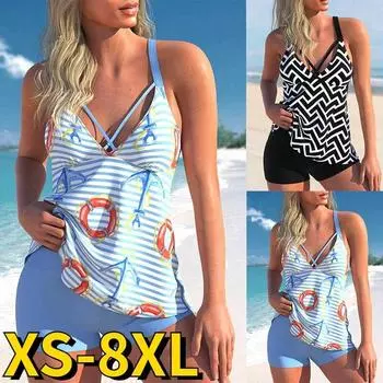 2024 Новый женский купальник, модный купальник-бикини, летняя пляжная одежда, Монокини с абстрактным принтом, банный костюм, комплект из двух предметов, танкини S чёрный