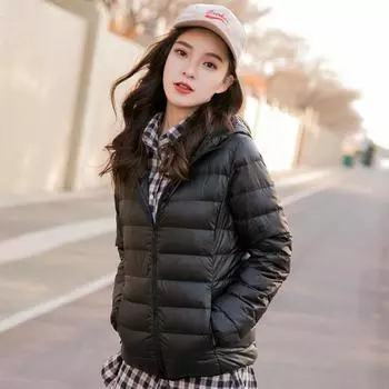 2024 Новый женский пуховик с воротником-стойкой, легкий и тонкий, корейская версия, повседневная короткая куртка большого размера с капюшоном M 95-54 kg