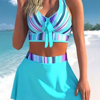 2024 Новый женский раздельный купальник больших размеров для Европы и Америки 1XL озеро синий