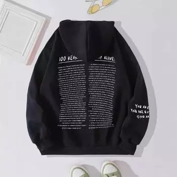 2024 новый женский свитер с капюшоном с простым принтом букв, карманом-кенгуру и завязками на шнурке S белый