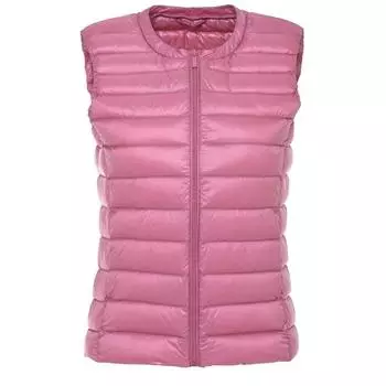 2024 новый жилет без воротника с пуховой подкладкой, круглый вырез, легкий пуховик, жилет, женский короткий теплый пуховый жилет S белый