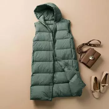 2024 новый жилет с капюшоном длинный пуховый жилет женский жилет пуховый жилет женский жилет носить зимой M хаки