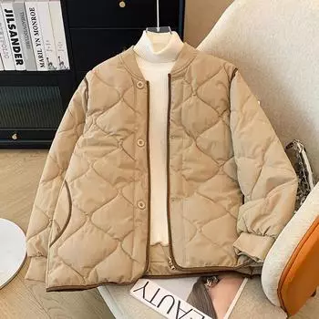 2024 новый зимний бейсбольный свитер легкий короткий свободный маленький легкий пуховик хлопковый женский S