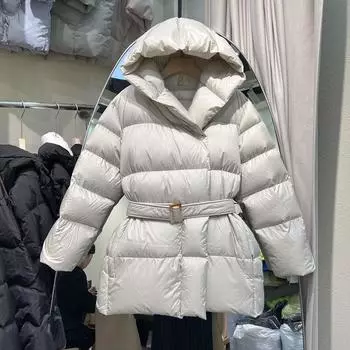 2024 новый зимний европейский продукт темперамент талия короткая облегающая высокая чувственность маленькая ниша легкий и тонкий пуховик женский S белый