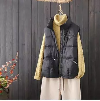 2024 новый зимний пуховик женский жилет большой размер тонкий свободный корейский вариант воротник-стойка жилет носить повседневный жилет one size fits all чёрный