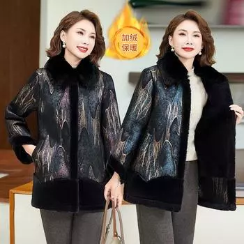 2024 новый зимний темперамент матери среди пожилых женщин флисовое утолщенное пальто с принтом меха один универсальный прилив XL -- recommended 90-57.5 kg