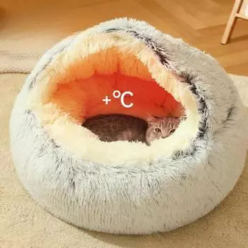 2024 Новый зимний теплый полузакрытый кошачий туалет-ракушка для домашних животных, кровать для кошек, полузакрытая будка для собак 40cm