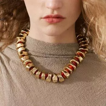 2024 Новый Золотой Винтажный Акриловый Камень Бусины Браслет и Ожерелье Набор Для Женщин Модные Украшения Подарки На Праздничную Вечеринку