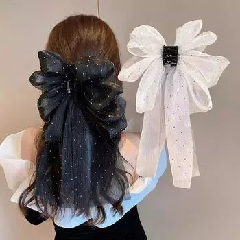 2024 Новый Звездный Конский Хвост Заколка: Заколка для волос Very Fairy Cloud Shark Back Head Crinkle yarn bow белый