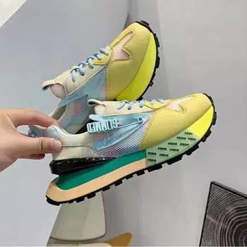 2024 Обувь для женщин Дышащие женские кроссовки Цветные блоки Толстая подошва Вулканизированная обувь Розовая модная повседневная брендовая обувь 35 розовый