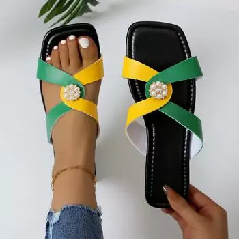 2024 Обувь для женщин Летние тапочки на плоской подошве Женские шлепанцы Легкая женская обувь Повседневные пляжные тапочки Zapatos De Mujer 36 жёлтый