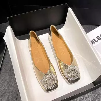 2024 Обувь для женщин Модные туфли на плоской подошве с блестками и кристаллами Повседневные туфли-лодочки Удобные модные кожаные мокасины без застежек 35 чёрный