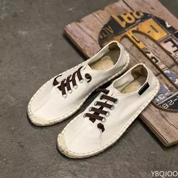 2024 обувь, новые мужские дышащие эспадрильи в стиле рыбака из пеньки, однотонные мокасины на плоской подошве, повседневная обувь, мужские Zapatos De Hombre 39 чёрный