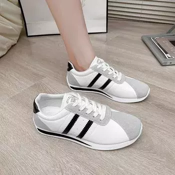 2024 Обувь женская PU женская вулканизированная обувь больших размеров женские кроссовки разноцветные круглые носки на шнуровке на низком каблуке женская повседневная обувь 35 чёрный