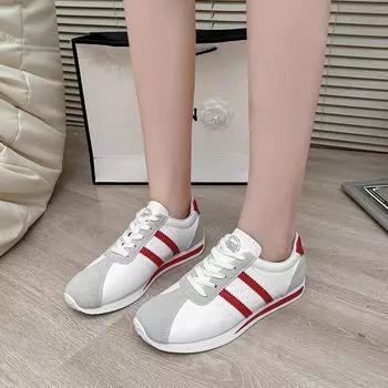 2024 Обувь женская PU женская вулканизированная обувь больших размеров женские кроссовки разноцветные круглые носки на шнуровке на низком каблуке женская повседневная обувь 35 красный