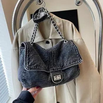 2024 однотонная джинсовая цепочка, персонализированная повседневная повседневная сумка, минималистичная женская сумка, сумка на одно плечо, сумка через плечо, новый стиль