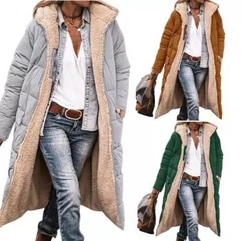 2024 однотонная хлопковая одежда с капюшоном, длинные рукава, двусторонняя одежда, облегающий крой, восьмицветное утолщенное пальто S светло-серый