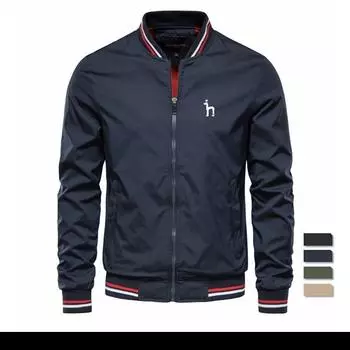 2024 Однотонная мужская бейсбольная куртка с принтом, повседневная, облегающая, новая осенняя модная высококачественная мужская куртка M чёрный