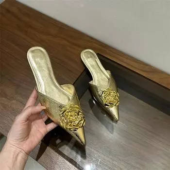 2024 Однотонные летние модные женские тапочки на высоком каблуке с острым носком, полутапочки с ленивым носком, женские тапочки Zapatos De Mujer 35 чёрный