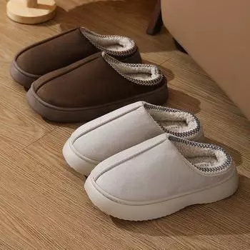 2024 Однотонные женские нескользящие легкие теплые домашние тапочки из замши и бархата с толстым дном 36-37 коричневый