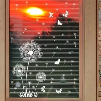 2024 Одуванчик Белая Бабочка Статическое Стекло Окно Двусторонний Видимый Декоративная Наклейка на Стену
