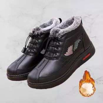 2024 Old Beijing Женская обувь Мягкие водонепроницаемые нескользящие ботинки Женские теплые ботинки на шнуровке Зимняя повседневная обувь для пожилых людей среднего возраста 37 чёрный