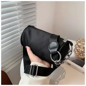 2024 осень этого года сумка широкий плечевой ремень новая женская популярная сумка мода косая цилиндрическая сумка повседневная сумка одно плечо чёрный