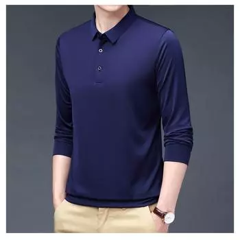 2024 Осень Длинные рукава Мужская повседневная однотонная рубашка поло Осенняя футболка с воротником Мужская деловая базовая футболка S красный