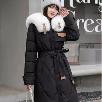 2024 Осень Длинные Рукава Утолщенные Теплые Пуховики Женская Верхняя Одежда Повседневная Офисная Леди Длинное Пальто Корейская Мода Новые Зимние Однотонные Куртки M белый