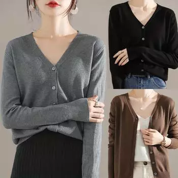 2024 осень длинный рукав вязаный свитер однотонный простой темперамент кардиган с женским свитером пальто больших размеров M (80__110 catties) белый