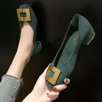 2024 Осень Французский квадратный носок однотонные туфли с неглубоким носком женские кожаные туфли с мягкой подошвой модная обувь для женщин 35 чёрный