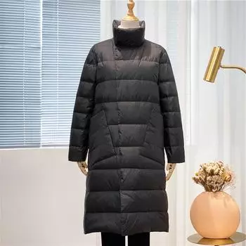 2024 осень и зима белый утиный пух, носить с обеих сторон, легкие и тонкие пуховики, женские средние и длинные куртки до колена S белый