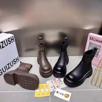 2024 осень и зима британский стиль с надписью «Мартин» сапоги новые ботинки-сигареты с круглым носком тонкие сапоги толстая подошва увеличивающие рост маленькие короткие сапоги женские 35 коричневый