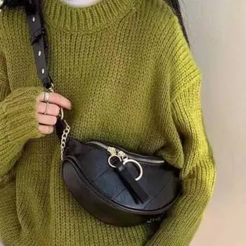 2024 осень и зима цепочка женская ins super fire tide нагрудная сумка одно плечо кроссбоди модная универсальная поясная сумка новая маленькая сумка чёрный